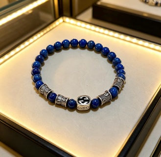 Gucci Lapis Bead Interlocking G Bracelet