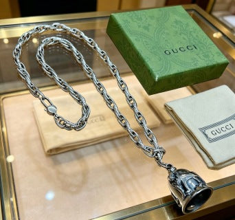 Gucci Horsebit Bell Charm Long Chain Necklace