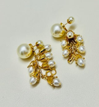 Dior Elara Pearl Blossom Tassel Drop Stud Earrings