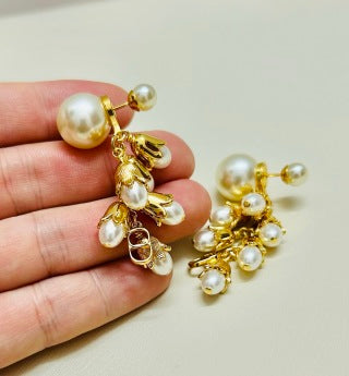 Dior Elara Pearl Blossom Tassel Drop Stud Earrings