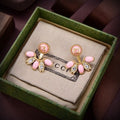 Gucci Interlocking G Pink Enamel Floral Drop Earrings