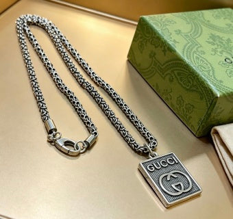Gucci Square Logo Plaque Chain Necklace