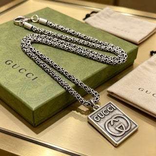 Gucci Square Logo Plaque Chain Necklace