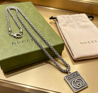 Gucci Square Logo Plaque Chain Necklace