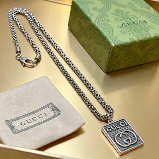 Gucci Square Logo Plaque Chain Necklace