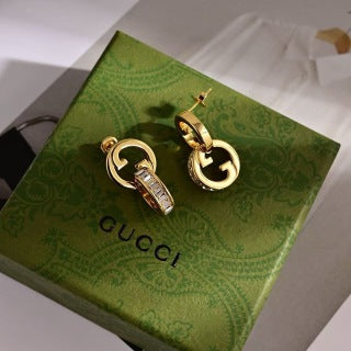 Gucci Interlocking G Crystal Bar Drop Earrings