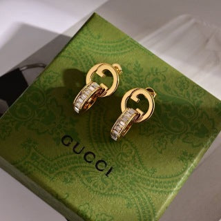 Gucci Interlocking G Crystal Bar Drop Earrings