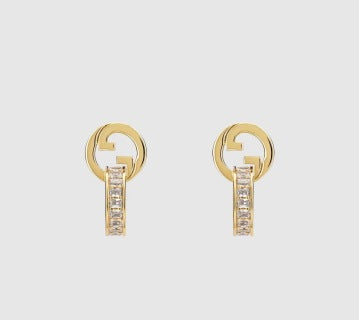 Gucci Interlocking G Crystal Bar Drop Earrings