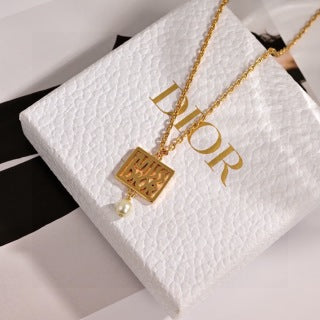 Dior Liora Crystal Medallion Pearl Drop Necklace