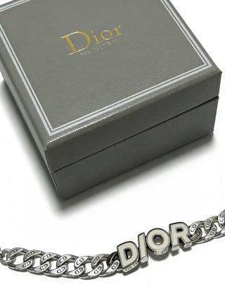 Dior Evelyne Silver Engraved Link Chain Bracelet