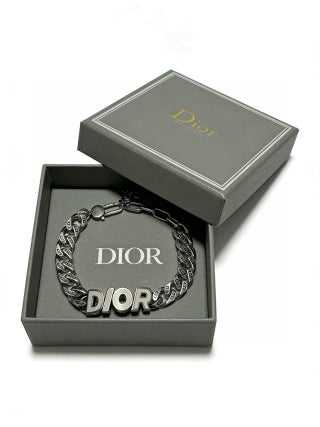 Dior Evelyne Silver Engraved Link Chain Bracelet