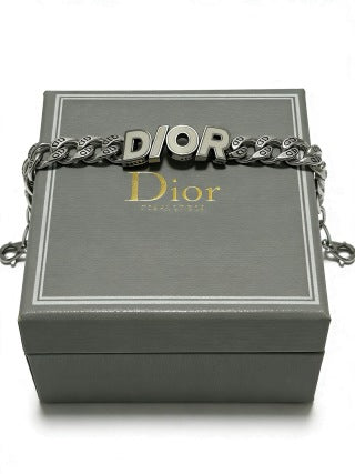 Dior Evelyne Silver Engraved Link Chain Bracelet