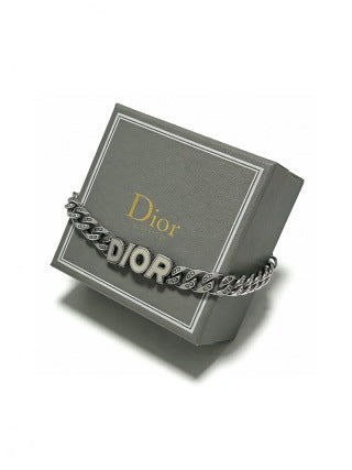 Dior Evelyne Silver Engraved Link Chain Bracelet