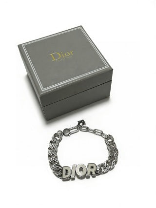 Dior Evelyne Silver Engraved Link Chain Bracelet