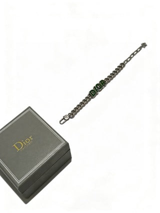 Dior Evelyne Green Enamel Letter Chain Bracelet