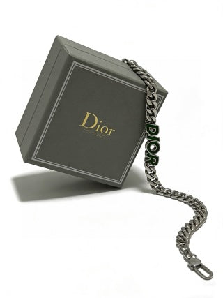 Dior Evelyne Green Enamel Letter Chain Bracelet