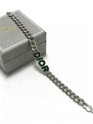 Dior Evelyne Green Enamel Letter Chain Bracelet