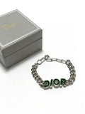 Dior Evelyne Green Enamel Letter Chain Bracelet
