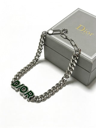Dior Evelyne Green Enamel Letter Chain Bracelet
