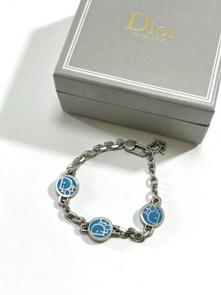 Dior Evelyne Blue Medallion Link Chain Bracelet