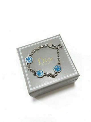 Dior Evelyne Blue Medallion Link Chain Bracelet