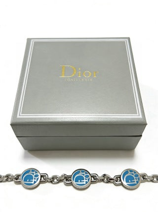 Dior Evelyne Blue Medallion Link Chain Bracelet