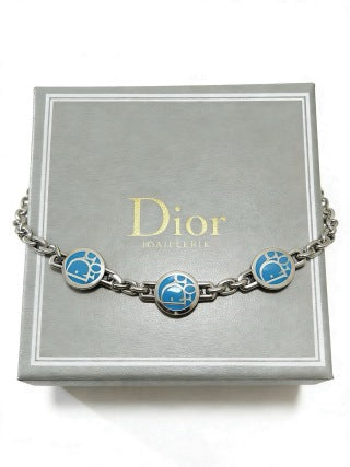 Dior Evelyne Blue Medallion Link Chain Bracelet