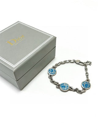 Dior Evelyne Blue Medallion Link Chain Bracelet