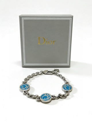 Dior Evelyne Blue Medallion Link Chain Bracelet