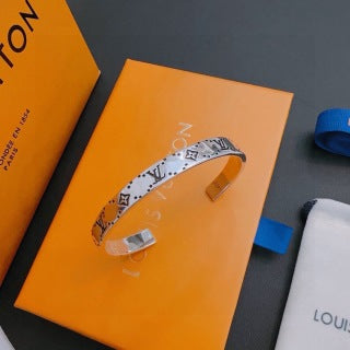 Louis Vuitton Silver Monogram Edge Cuff Bracelet