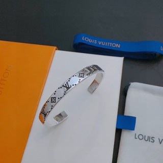 Louis Vuitton Silver Monogram Edge Cuff Bracelet