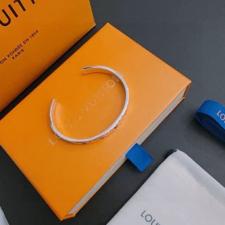 Louis Vuitton Silver Monogram Edge Cuff Bracelet