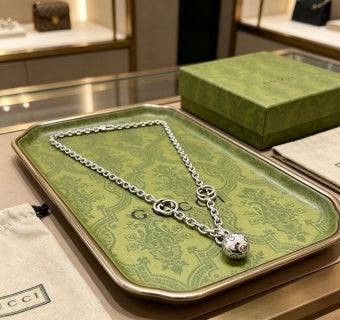 Gucci Interlocking G Crystal Drop Pendant Necklace