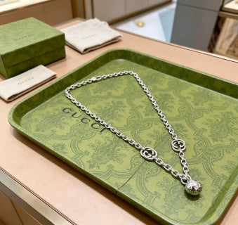 Gucci Interlocking G Crystal Drop Pendant Necklace