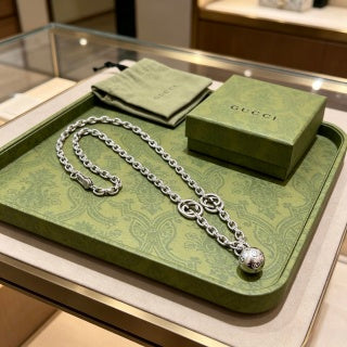 Gucci Interlocking G Crystal Drop Pendant Necklace