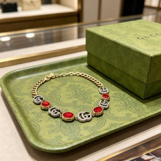 Gucci Interlocking G Red Enamel Charm Necklace