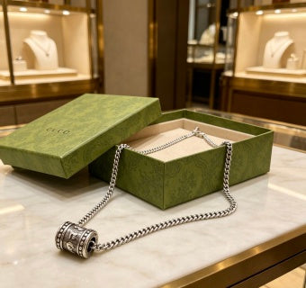 Gucci Engraved Cylinder Pendant Chain Necklace