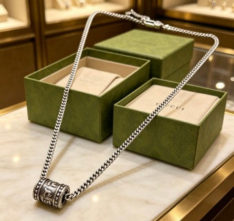 Gucci Engraved Cylinder Pendant Chain Necklace