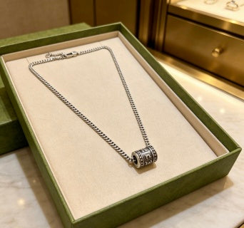 Gucci Engraved Cylinder Pendant Chain Necklace