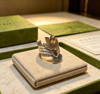 Gucci Horsebit Engraved Two-Tone Statement Ring