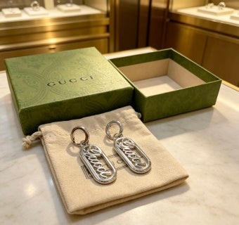 Gucci GG Oval Script Drop Earrings