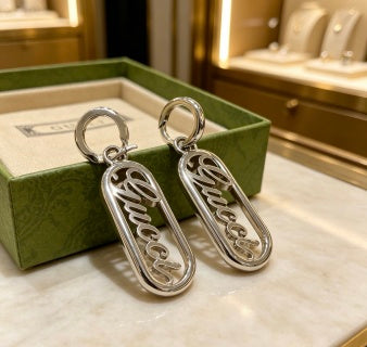 Gucci GG Oval Script Drop Earrings