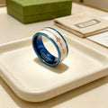 Gucci GG Blue Ceramic Silver Edge Band Ring