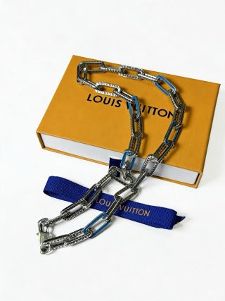 Louis Vuitton Blue Accent Link Layer Necklace