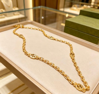 Gucci GG Double Ring Link Gold Chain Necklace