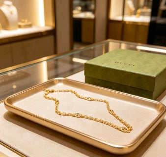 Gucci GG Double Ring Link Gold Chain Necklace