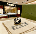 Gucci GG Black Ceramic Crystal Stripe Band Ring
