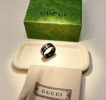 Gucci GG Black Ceramic Dual Stripe Band Ring