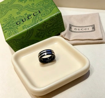 Gucci GG Black Ceramic Dual Stripe Band Ring