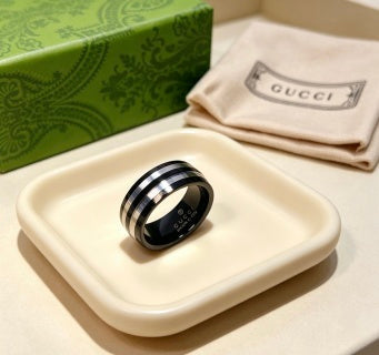 Gucci GG Black Ceramic Dual Stripe Band Ring